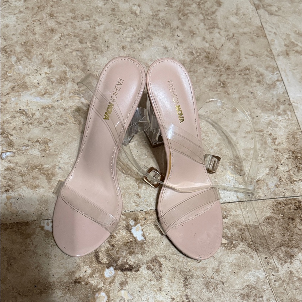 Fashion Nova Clear Strap Heels - Blush